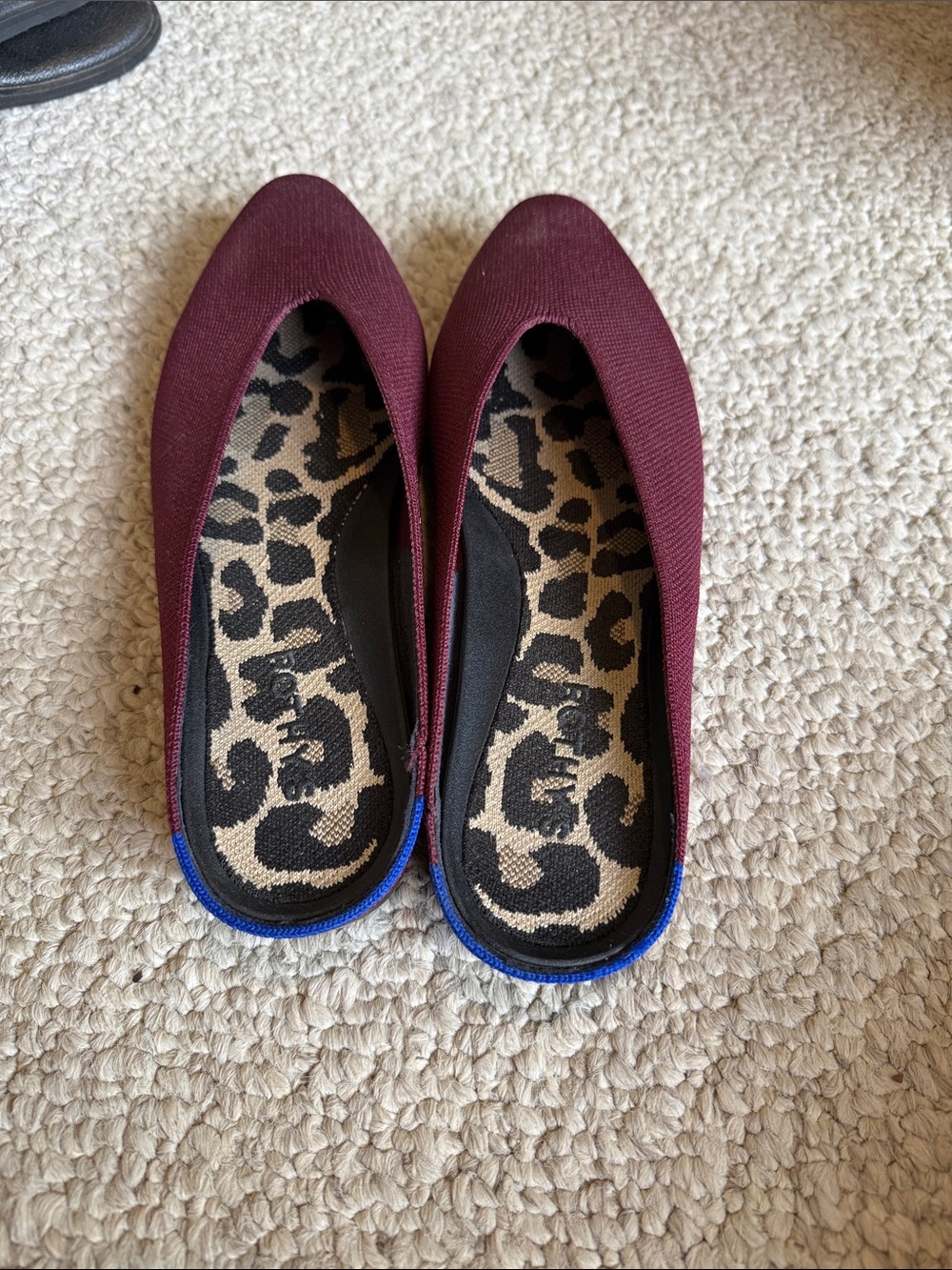Rothy's Pointed Slip-On Mules in Wine with Leopard Insole - Picture 2 of 3